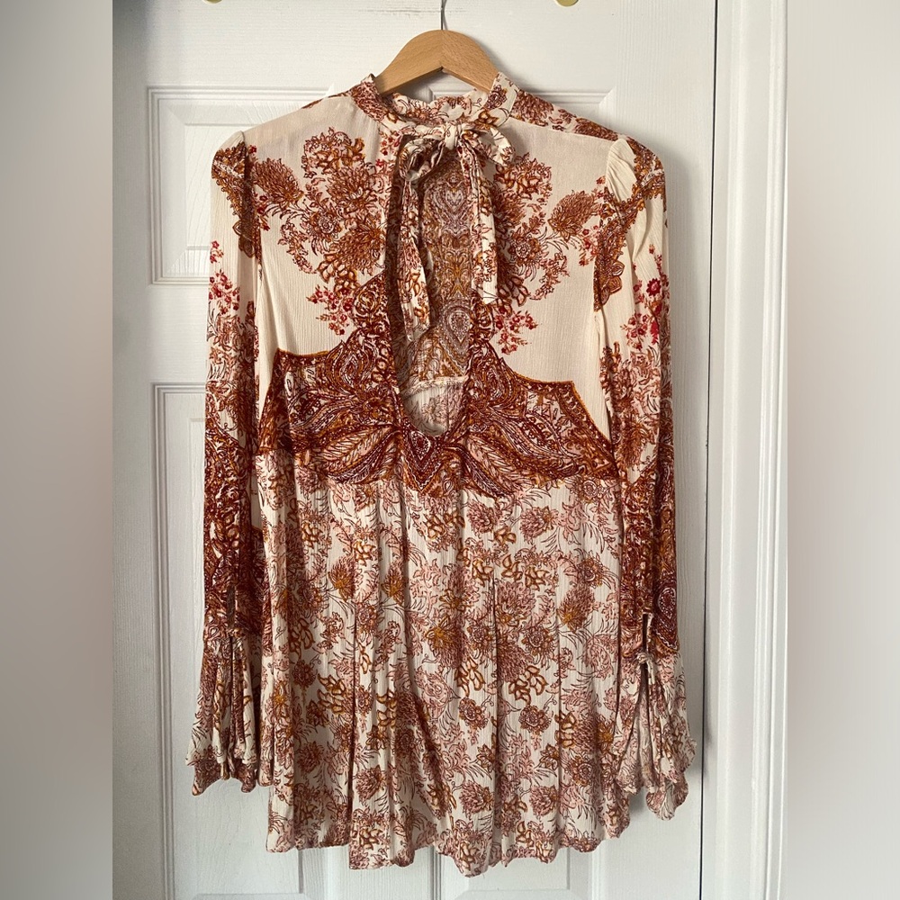 Free People Lady Luck Floral Boho Babydoll Blouse - sz M - Picture 5 of 10